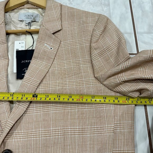 RARE NWT J.Crew Ludlow Tan Plaid Blazer Size Women Size 14 Linen Checkered Coat - Picture 7 of 14